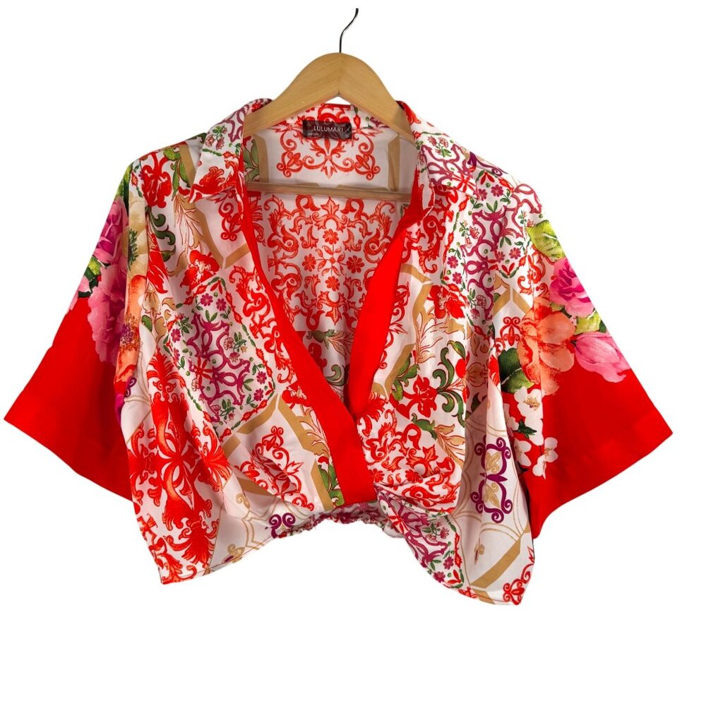 Lulumari floral colorful cropped relaxed blouse beach boho sz‎ XL